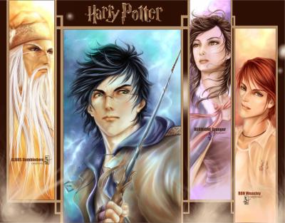 Albus Dumbledore, Harry Potter, Hermione & Ron